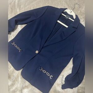 Single-Button Blazer with Chain Trim